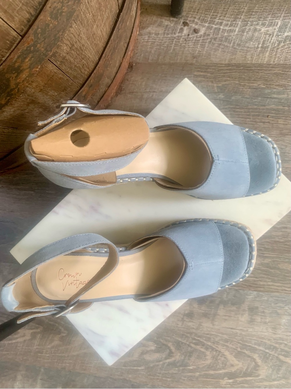 Light Blue Suede Women's Ankle-Strap Wedge Platform Sandals - Picture 3 of 8